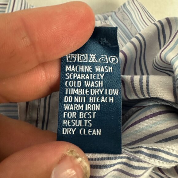 Zagiri Mens Button Up Striped Long Sleeve Dress Shirt Blue Purple Size Large - Picture 9 of 9